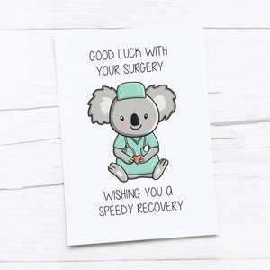 Viel Glück OP Karte | Viel Glück Betrieb | Gute Besserung Karte | Ich denke an Dich | Schnelle Genesung | Koala