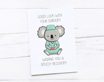 Tarjeta de cirugía de buena suerte / Operación de buena suerte / Tarjeta de recuperación pronto / Pensando en usted / Recuperación rápida / Koala