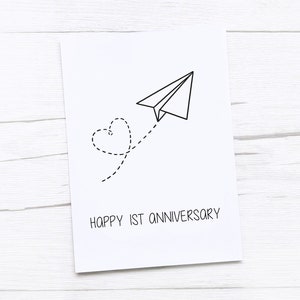 Happy 1st Anniversary Card/Anniversario di carta/Primo anniversario di matrimonio/Aereo di carta