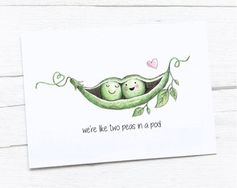 Alles Gute zum Jahrestag Karte | Zwei Erbsen in einer Schote | Happy Valentinstag Karte | Valentinskarte
