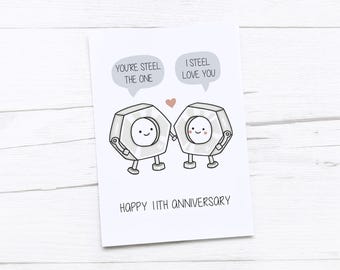Biglietto di auguri per l'undicesimo anniversario / Anniversario d'acciaio / Undicesimo anniversario di matrimonio