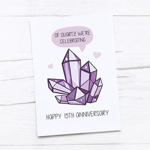 Tarjeta de feliz 15 aniversario / Aniversario de cristal / Tarjeta de aniversario de bodas quince / Cuarzo de cristal