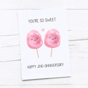 Feliz 2do Aniversario Tarjeta / Aniversario de Algodón / Segunda Tarjeta de Aniversario de Boda / Algodón de Azúcar