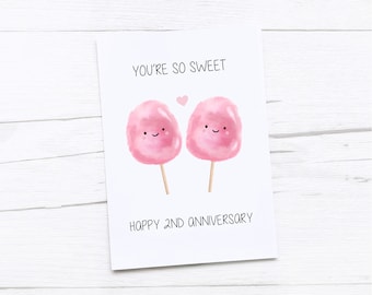 Happy 2nd Anniversary Card | Cotton Anniversary | Second Wedding Anniversary Card | Cotton Candy