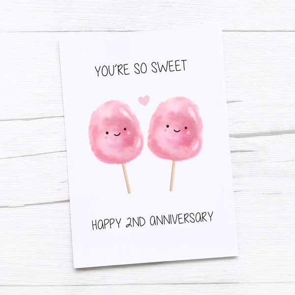 Happy 2nd Anniversary Card | Cotton Anniversary | Second Wedding Anniversary Card | Cotton Candy