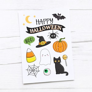 Bonne carte d'Halloween | Objets effrayants | Citrouille | chauve-souris | Chat | Fantôme