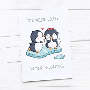 Carte de mariage | Carte de félicitations | Spécial couple | Pingouin
