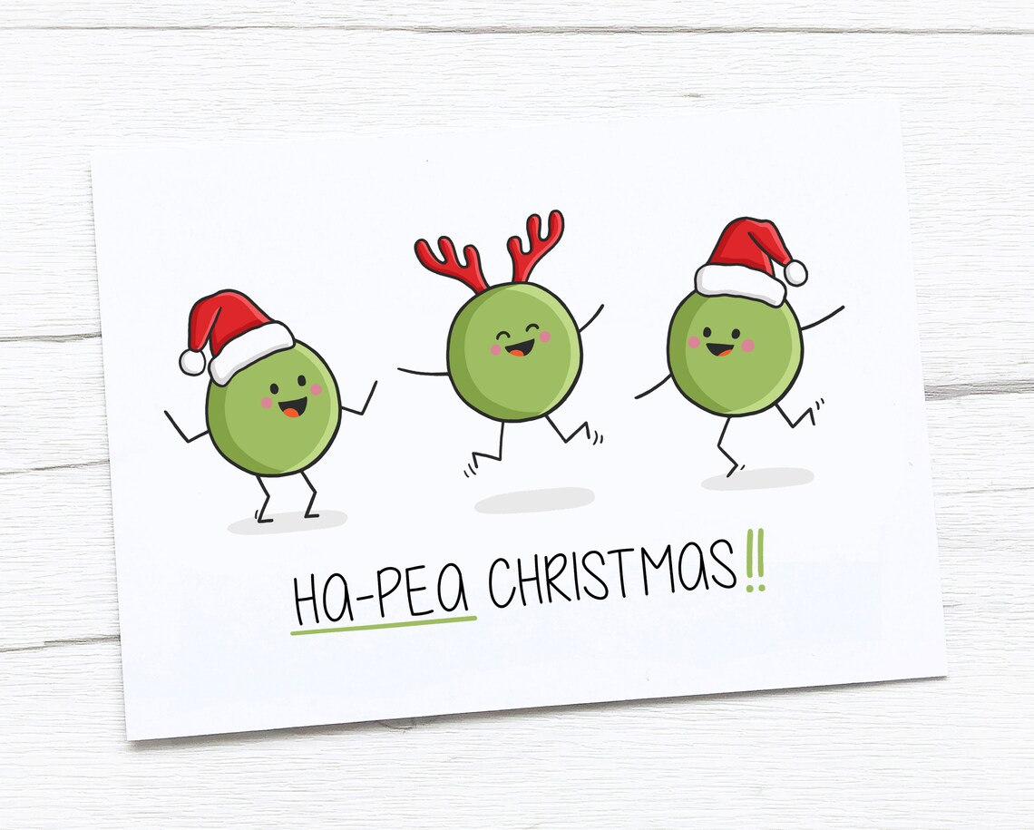 Happy Christmas Card Merry Christmas Peas Etsy UK