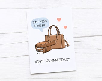 Happy 3rd Anniversary Card | Leather Anniversary | Third Wedding Anniversary Card | Leather Bag | Leather Belt