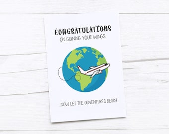 Stewardess gefeliciteerd kaart | Afstuderen cabinepersoneel | Stewardess Gefeliciteerd | Cabinepersoneelskaart | Vleugels krijgen Felicitatie