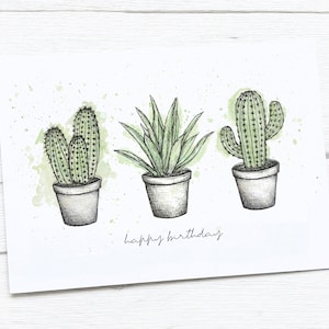Tarjeta de cumpleaños de cactus / Ilustración de cactus