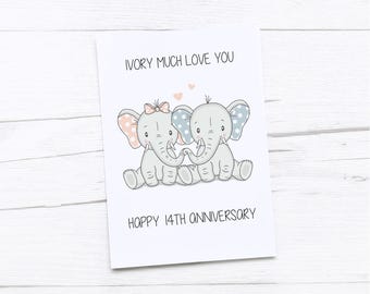 14th Wedding Anniversary Card - Happy 'ivory' Anniversary - 14