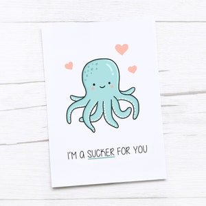 Carte joyeux anniversaire | Poulpe | Sucker pour vous | Bonne carte de Saint-Valentin | Carte de Saint Valentin