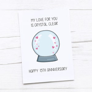 Tarjeta de feliz aniversario 15 / Aniversario de cristal / Tarjeta de aniversario de bodas número quince / Bola de cristal