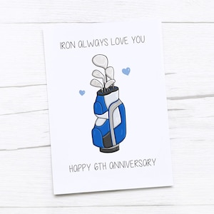 Tarjeta feliz del 6º aniversario / Aniversario del hierro / Tarjeta del sexto aniversario de bodas / Palos de golf / Hierros de golf