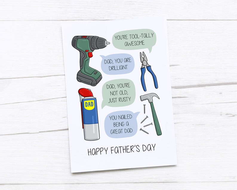 Happy Fathers Day Card Dad Card Tools DIY Dad Tools Puns Funny Father's Day Card image 1