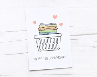 Gelukkige 4e verjaardagskaart | Linnen jubileum | Kaart vierde huwelijksverjaardag | Wassen:
