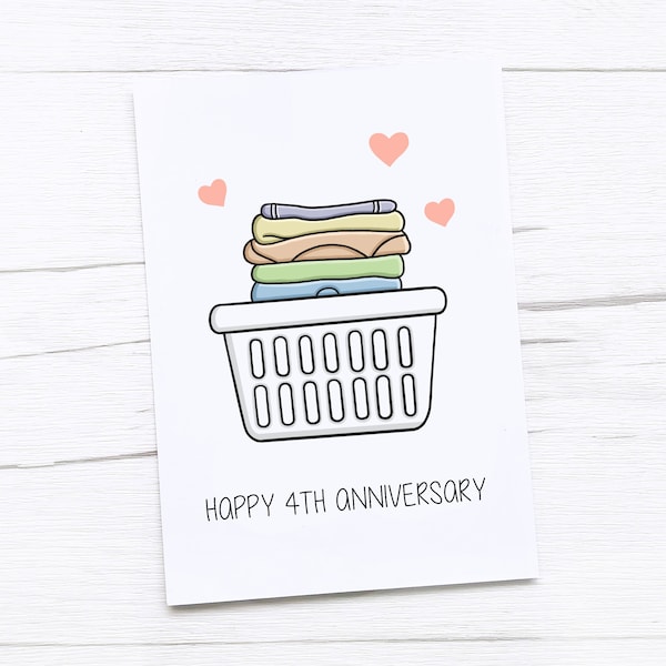 Happy 4th Anniversary Card | Linen Anniversary | Fourth Wedding Anniversary Card | Washing