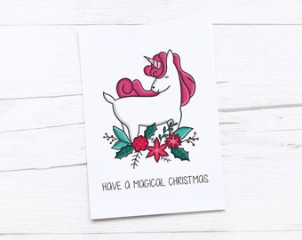 Second Ave Weihnachtskarte Für Enkelin – Einhorn-Motiv, Premium-Leinenkarton, Mit Umschlag