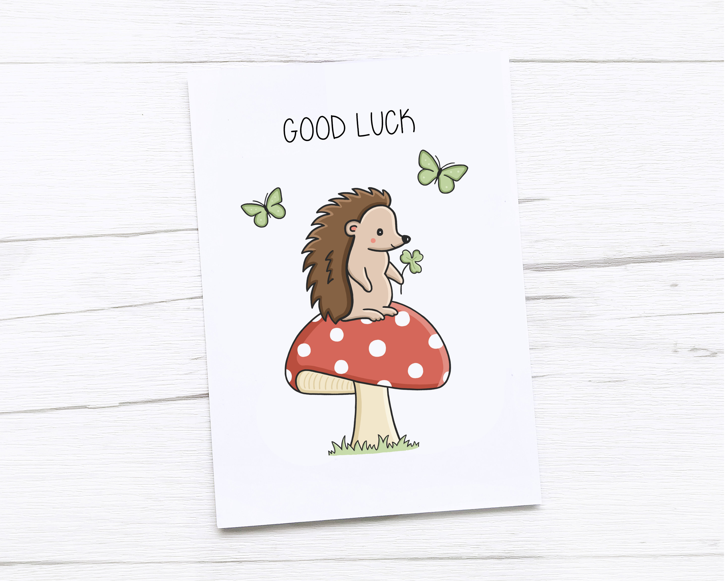 Good Luck Card Hedgehog Clover Etsy UK