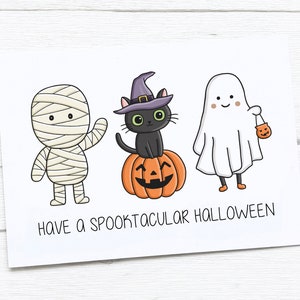 Happy Halloween Card | Spooktacular Halloween | Mummy | Black Cat | Ghost