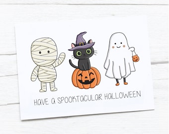 Happy Halloween Card | Spooktacular Halloween | Mummy | Black Cat | Ghost