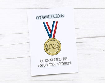 Félicitations au marathon de Manchester | Carte bien faite de marathon | Médaille | 2024