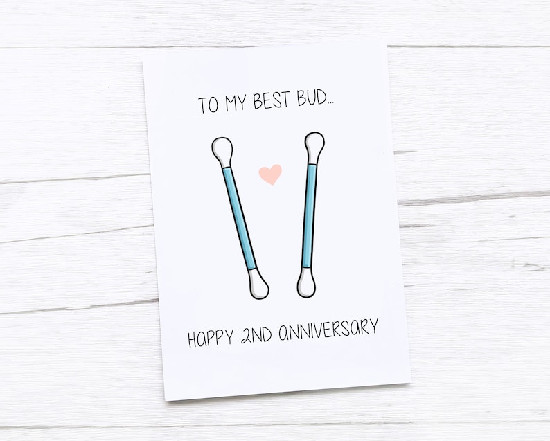 Happy 2nd Anniversary Card Cotton Anniversary Second Wedding Anniversary Card Cotton Bud image 1