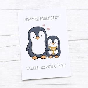 Glückliche 1. Vatertagskarte | Papa Karte | Erste Vatertagskarte | Pinguin