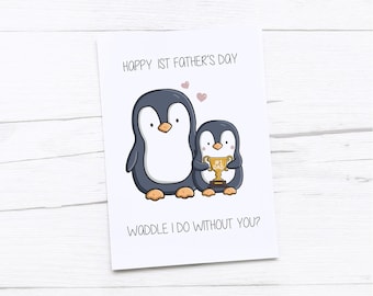 Happy 1st Fathers Day Card | Daddy Card | First Father's Day Card | Penguin