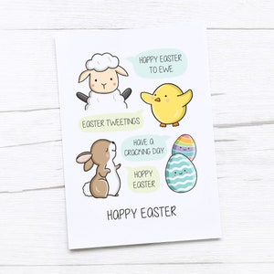 Frohe Ostern Karte | Osterwünsche | Ostern Wortspiele | Lamm | Küken | Hase