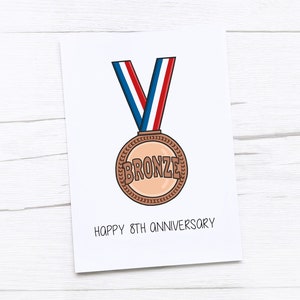 Happy 8th Anniversary Card / Bronze Anniversary / Ottavo anniversario di matrimonio / Medaglia di bronzo