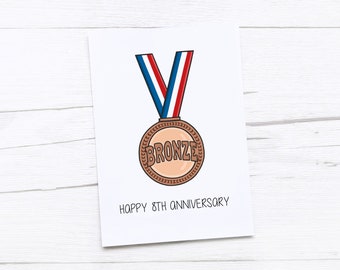 Happy 8. Jahrestag Karte | Bronze-Jubiläum | Achter Hochzeitstag Karte | Bronze Medaille