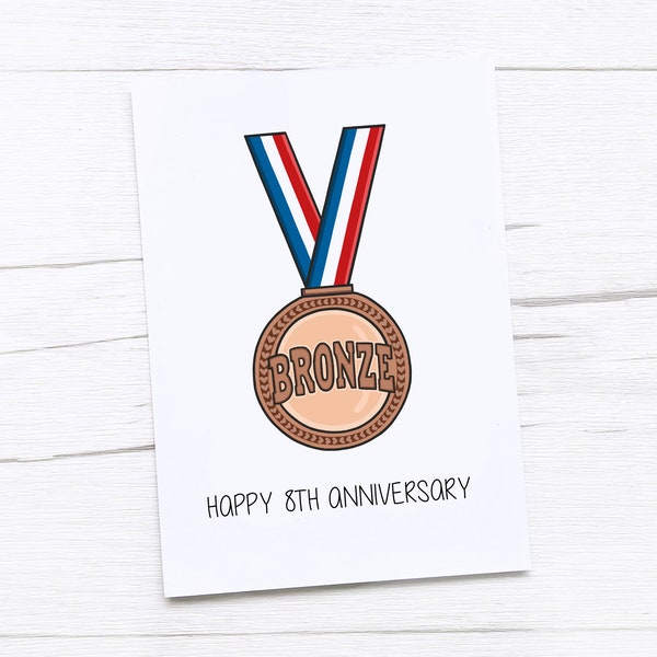 Happy 8th Anniversary Card | Bronze Anniversary | Eighth Wedding Anniversary Card | Bronze Medal