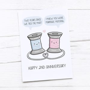 Tarjeta de feliz segundo aniversario / Aniversario de algodón / Tarjeta de segundo aniversario de bodas / Cotton Reels