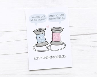 Happy 2nd Anniversary Card | Cotton Anniversary | Second Wedding Anniversary Card | Cotton Reels
