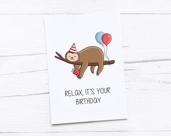 Happy Birthday Card | Sloth | Relax | Lazy