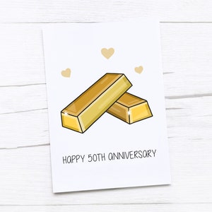 Joyeux 50e anniversaire | Anniversaire de mariage en or | Carte du cinquantième anniversaire | Lingot d'or