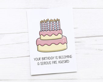 Happy Birthday Card | Cake | Fire Hazard | Old Age