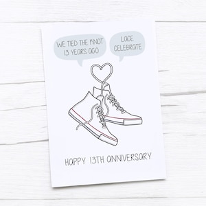Tarjeta de feliz 13.º aniversario / Aniversario de encaje / Tarjeta del decimotercer aniversario de bodas / Cordones de zapatos