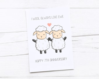 Daughter and Son in Law 7th Anniversary Card - to A Wonderful Daughter & Son in Law - 7 Years - Happy Wool Anniversary - Love Heart - Israel