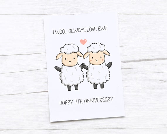 Glückwunschkarte Zum 7. Hochzeitstag – „Seven Years Down Forever To Go“, 12,7 X 17,8 Cm