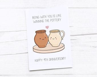 Happy 9th Anniversary Card | Pottery Anniversary | Ninth Wedding Anniversary Card | Pottery Wheel