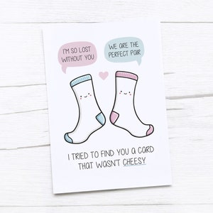 Tarjeta de feliz aniversario / Calcetines / Juego de palabras de pareja perfecta / Tarjeta de feliz día de San Valentín / Tarjeta de San Valentín / Tarjeta de segundo aniversario / Aniversario de algodón