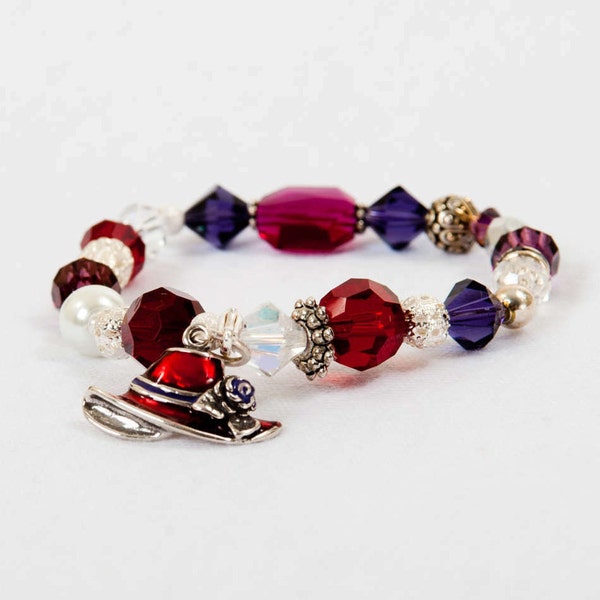 The Lois Red Hat Handmade Gemstone & Swarovski Crystal Stretch Bracelet