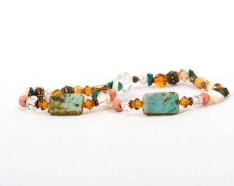 The Megan Turquoise Handmade Gemstone & Swarovski Crystal Stretch Bracelet