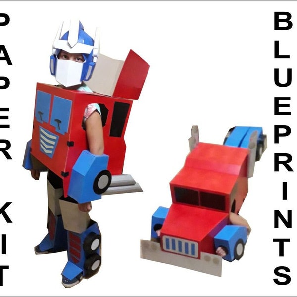 Paper kit with plain templates to make your own transformable Optimus Prime costume