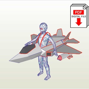Plantillas digitales de disfraces de Jet Fighter para niños para construir con cartón