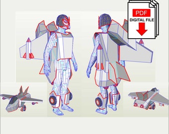 Jet fighter transformer cardboard kid costume digital templates