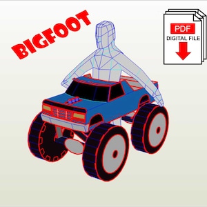 Plantillas digitales para disfraz de camión monstruo Bigfoot para niños para construir con cartón